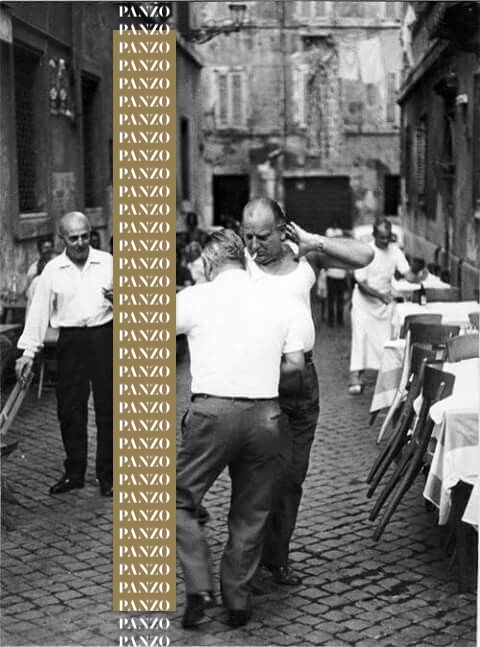 Men dancing on a historic Roman street